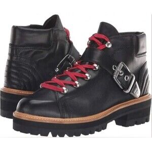Marc Fisher LTD Indre Ankle Boots Black Leather Hiker Combat Womens Size 8